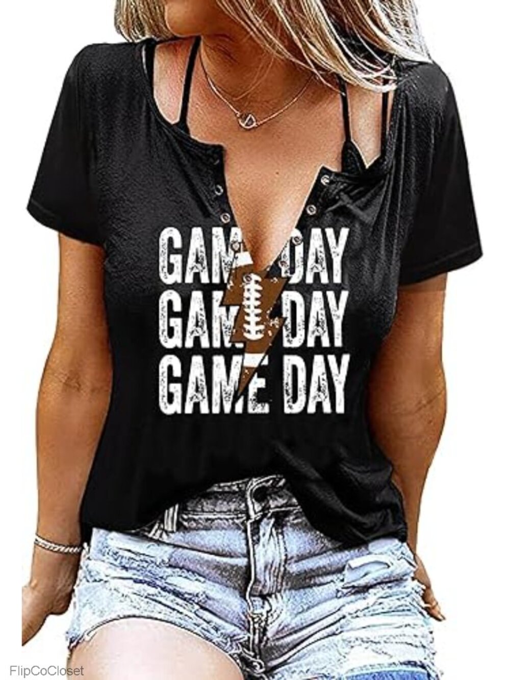 Football Graphic Tee Womens Game Day Shirt Short Sleeve V-Neck Pullover